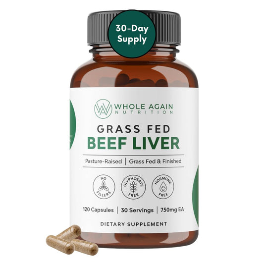 Grass-fed beef liver capsules bottle front view