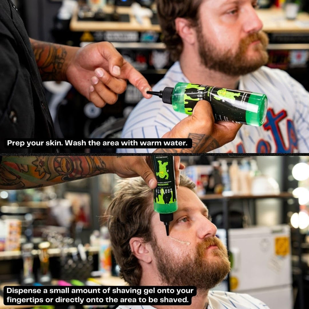 GRAVITY RAZORS clear gel application supports visibility during shaving.