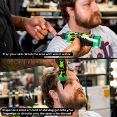 GRAVITY RAZORS clear gel application supports visibility during shaving.