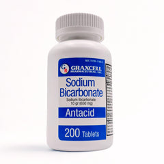 Graxcell Sodium Bicarbonate Tablets bottle shows fast relief for heartburn when needed