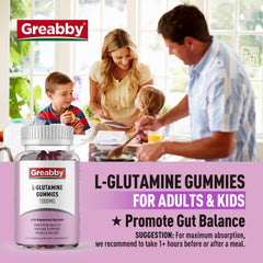 Greabby L-Glutamine 1000mg gummies back of bottle with nutrition facts
