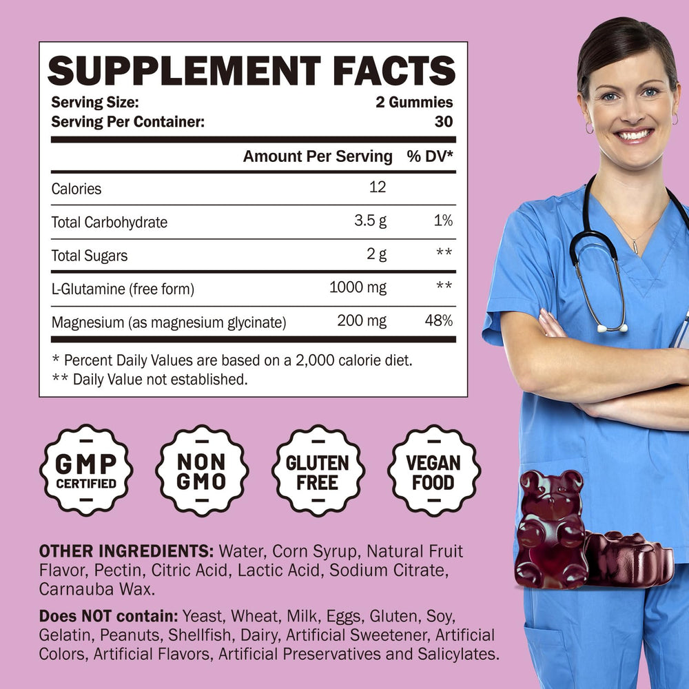 L-Glutamine gummies ingredients with magnesium glycinate label