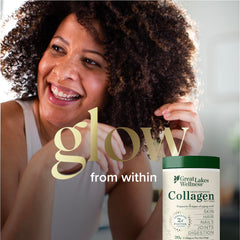 Great Lakes Wellness collagen powder blended into a smoothie for versatility.
