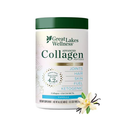 Front view of Great Lakes Wellness Keto Boost Collagen Peptides Powder Vanilla 14.1 oz