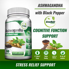 Close-up of GreeNatr Ashwagandha bottle label