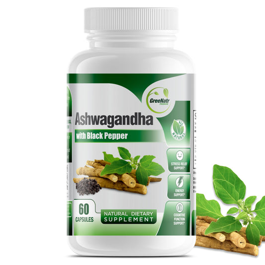 GreeNatr Organic Ashwagandha bottle with black pepper