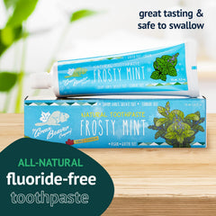 Front view of Green Beaver Frosty Mint toothpaste 3 pack packaging