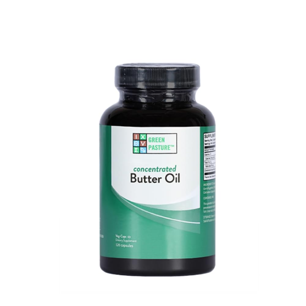 Bottle of Green Pasture Concentrated Butter Oil Capsules with label
