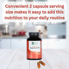 Close-up of fermented skate liver oil capsules