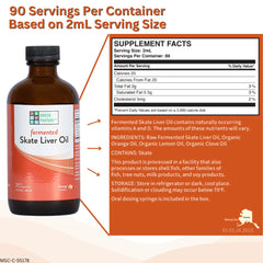 Close-up of the product label on Green Pasture skate liver oil