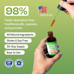 Graphic displaying 50% EGCG and 80% catechins in green tea extract
