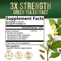 Close-up of Green Tea Extract Capsules 1000 mg label