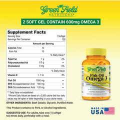 Close-up of softgels showing EPA 180mg and DHA 120mg