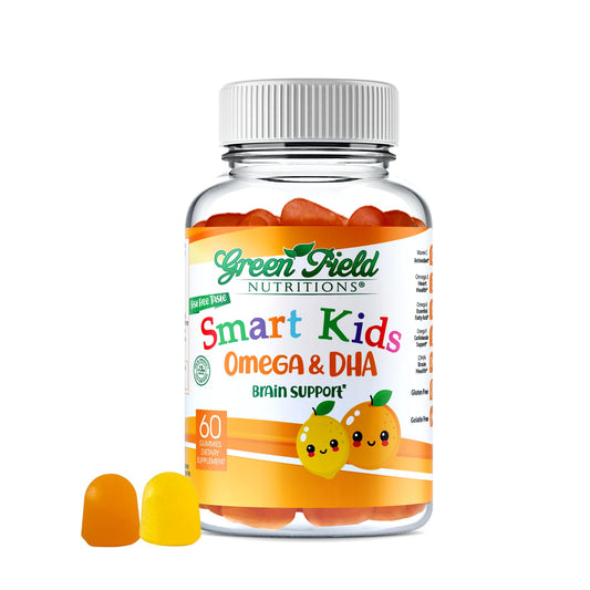 Bottle of Greenfield Nutritions Smart Kids Halal Omega-3 DHA Gummies with DHA