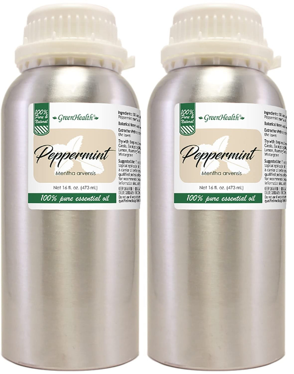 GreenHealth Peppermint Essential Oil 16 oz aluminum bottle – front view