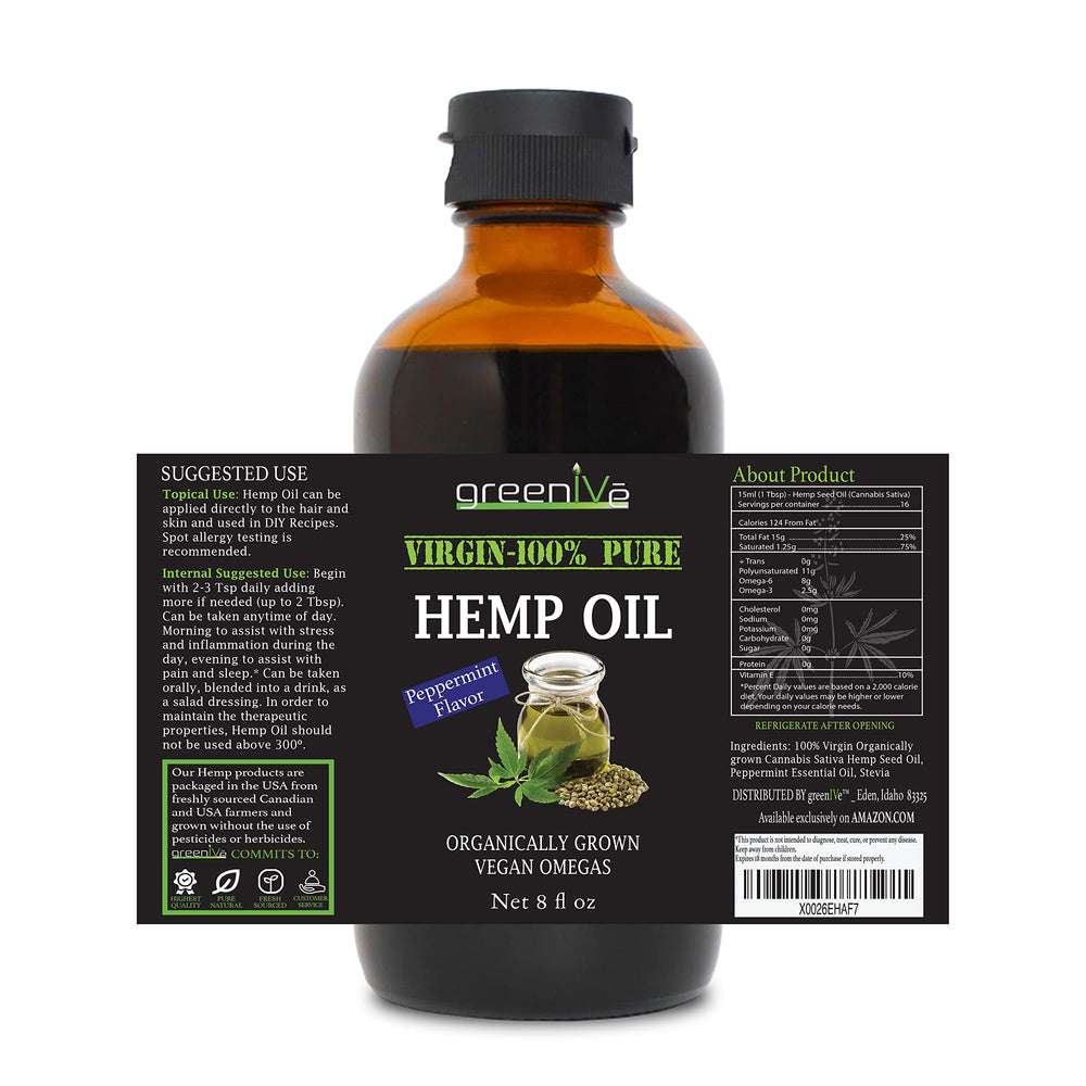Close-up of GreenIVe hemp oil bottle label