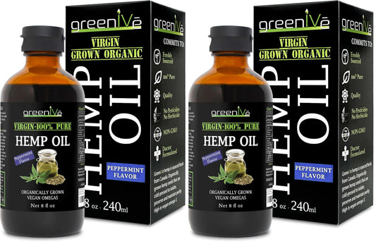 GreenIVe Organic Peppermint Hemp Oil bottle, 8oz, 2-pack