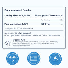 GMP-certified, lab-tested seal on GreenLab Urolithin A+ packaging
