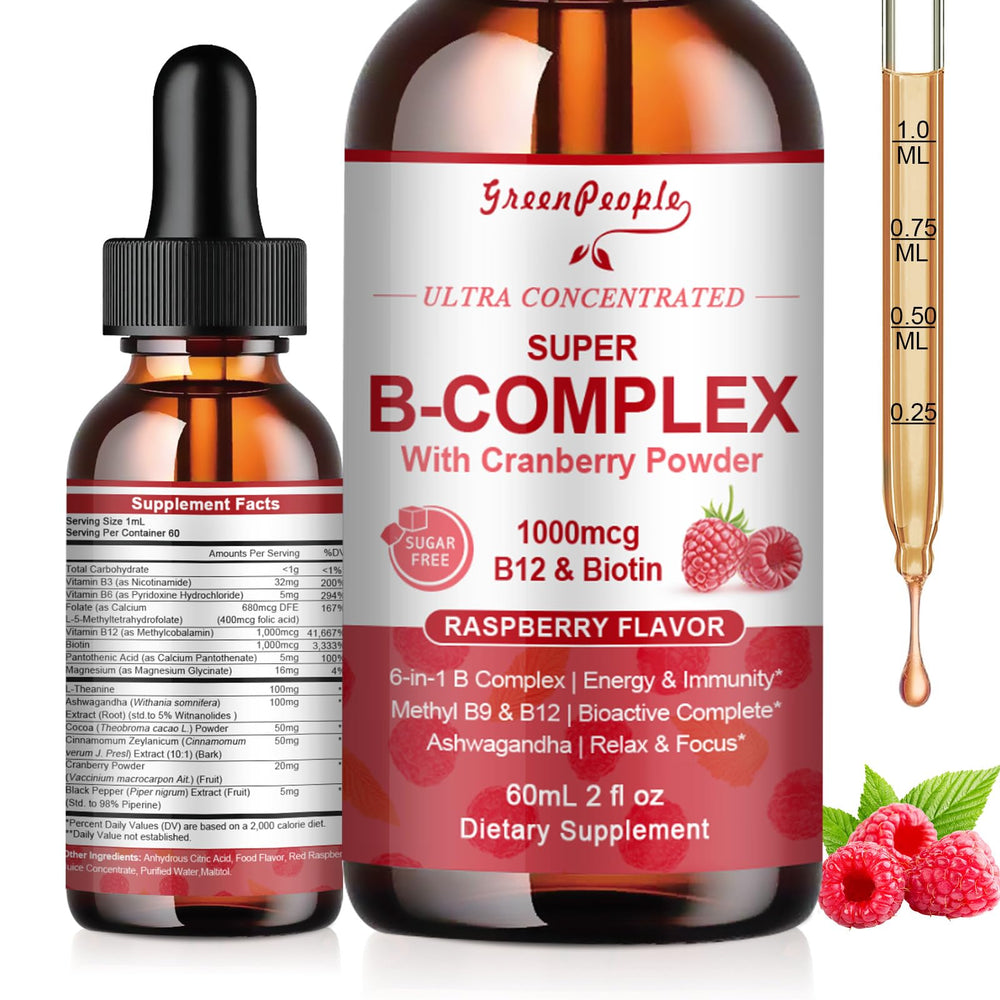 GREENPEOPLE Methylated B Complex bottle label showing B12 and 5-MTHF