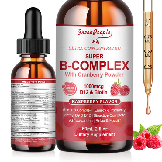 GREENPEOPLE Methylated B Complex bottle label showing B12 and 5-MTHF