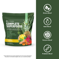 Greens and Reds Blend ingredients: kale, broccoli, pineapple, raspberries