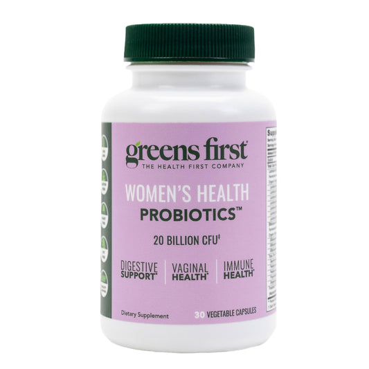 Greens First Women's Health Probiotics bottle on a white background