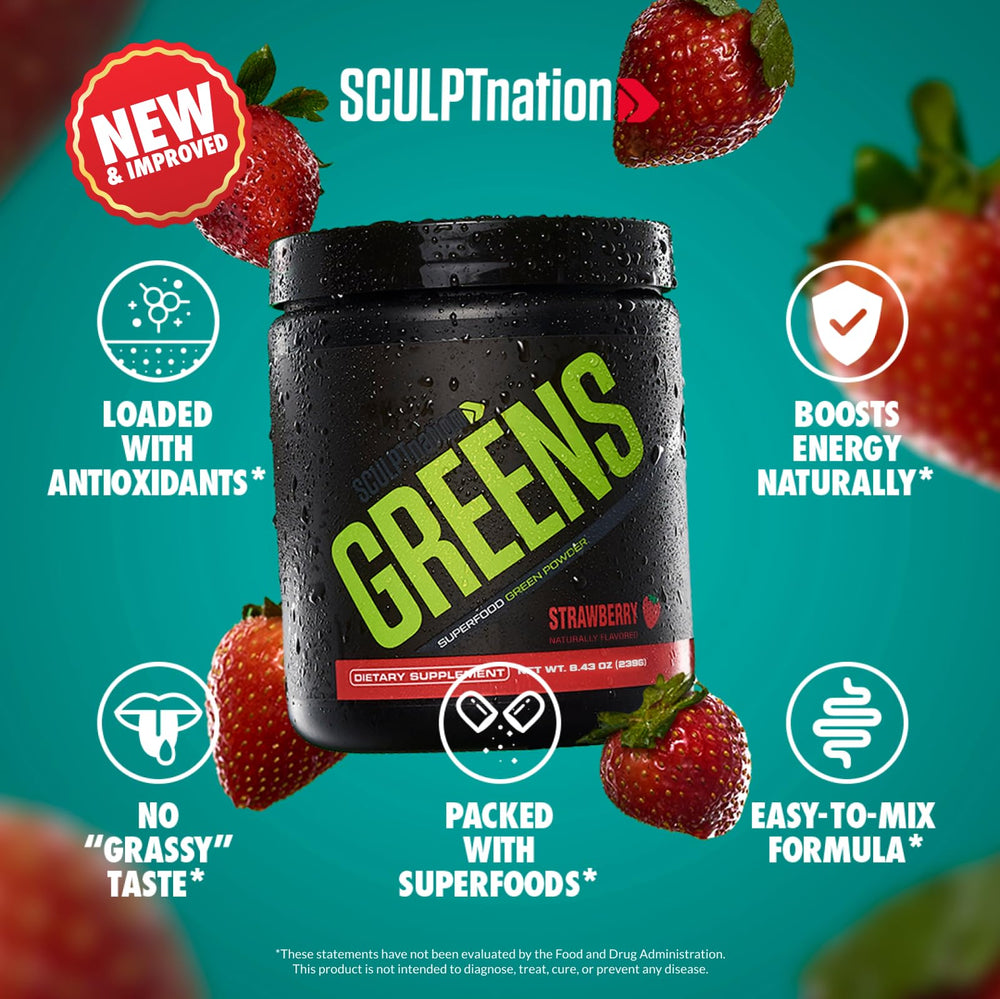 Label of Sculpt Nation Greens Strawberry showing ingredients