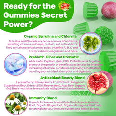 Ingredients panel showing greens, vitamins, and antioxidants
