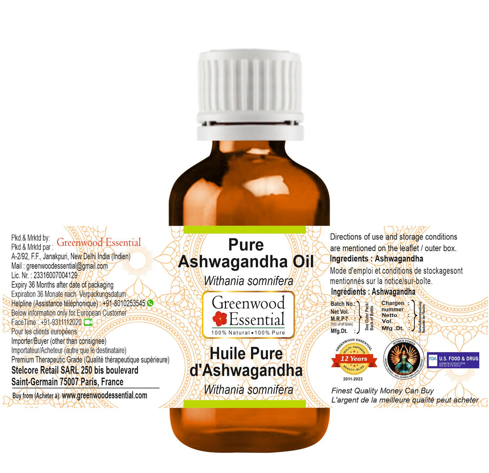 Close-up of Greenwood Ashwagandha Oil bottle