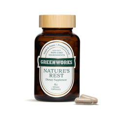Greenworks Nature's Rest melatonin-free sleep aid bottle and label