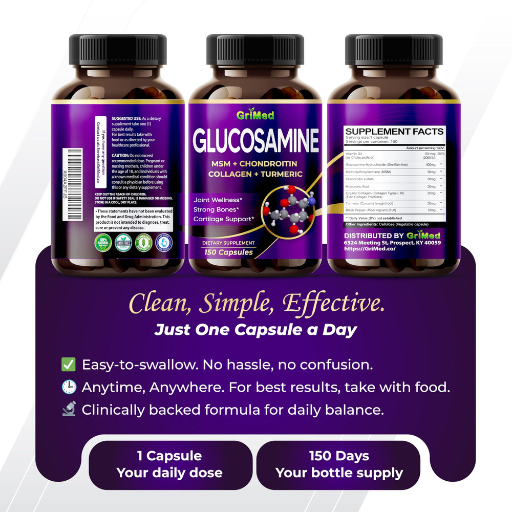 Made in USA label on GriMed Glucosamine bottle