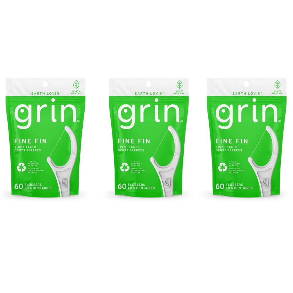 Grin dental floss 3-pack 60-count – Fine Fin for tight teeth