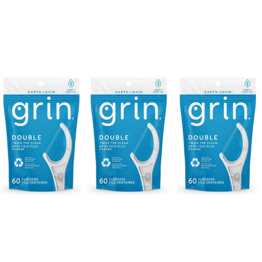 Grin Dental Floss 3-pack, white, 60 per pack, total 180