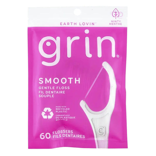 Grin Smooth Floss Tape 60-count flossers box and product shot