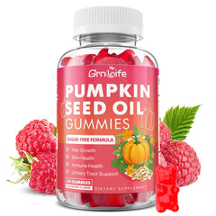 GrnLife Raspberry-flavored Pumpkin Seed Oil Gummies bottle displaying 60 count