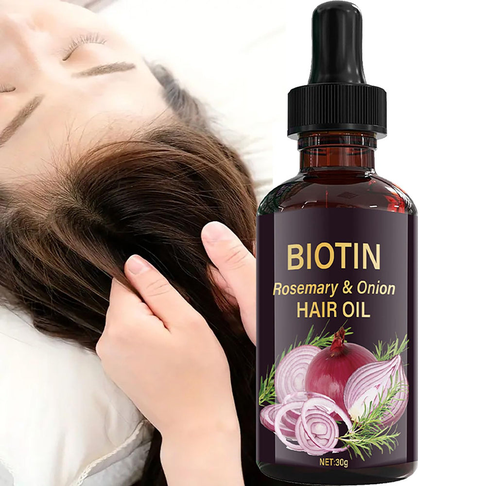 Grospe Onion Biotin Rosemary Hair Oil closeup reveals rich golden oil texture.