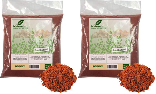 Front view of 1 lb bulk bag of ground annatto seed powder (pack of 2)