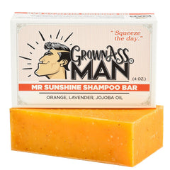 Grown Ass Man Co Mister Sunshine bar lather shown cleansing hair and scalp