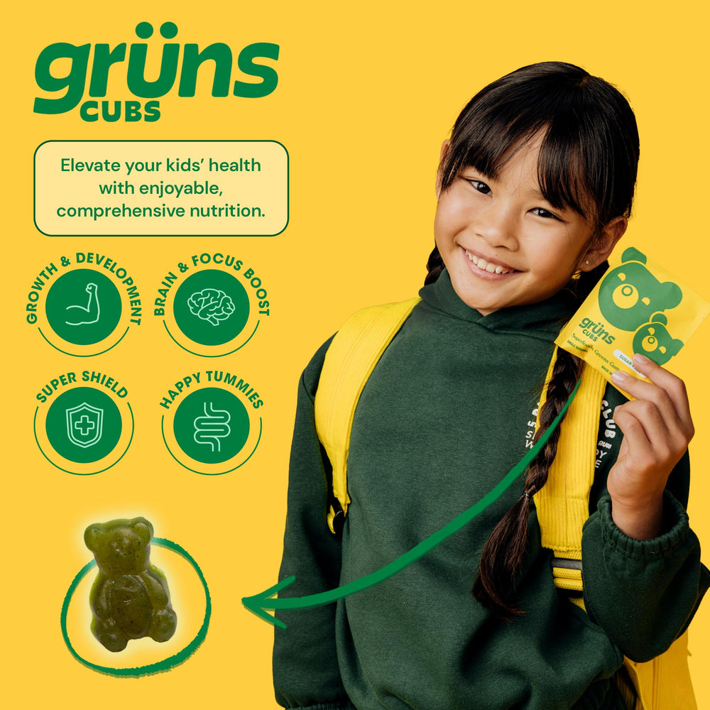 Whole-food ingredients illustration used in Gruns multivitamin gummies