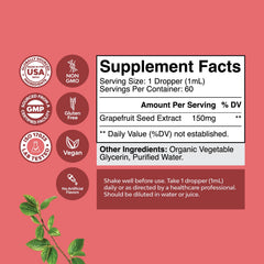 Close-up of GSE Grapefruit Seed Extract Liquid bottle