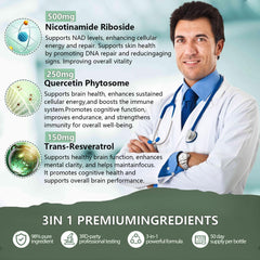 Close-up of GSXR NAD+ 900MG liposomal NR Resveratrol bottle