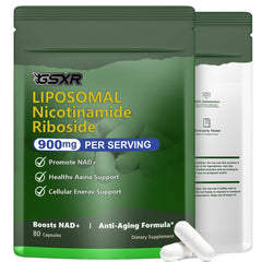 GSXR NAD+ 900MG liposomal NR Resveratrol supplement bottle and capsules