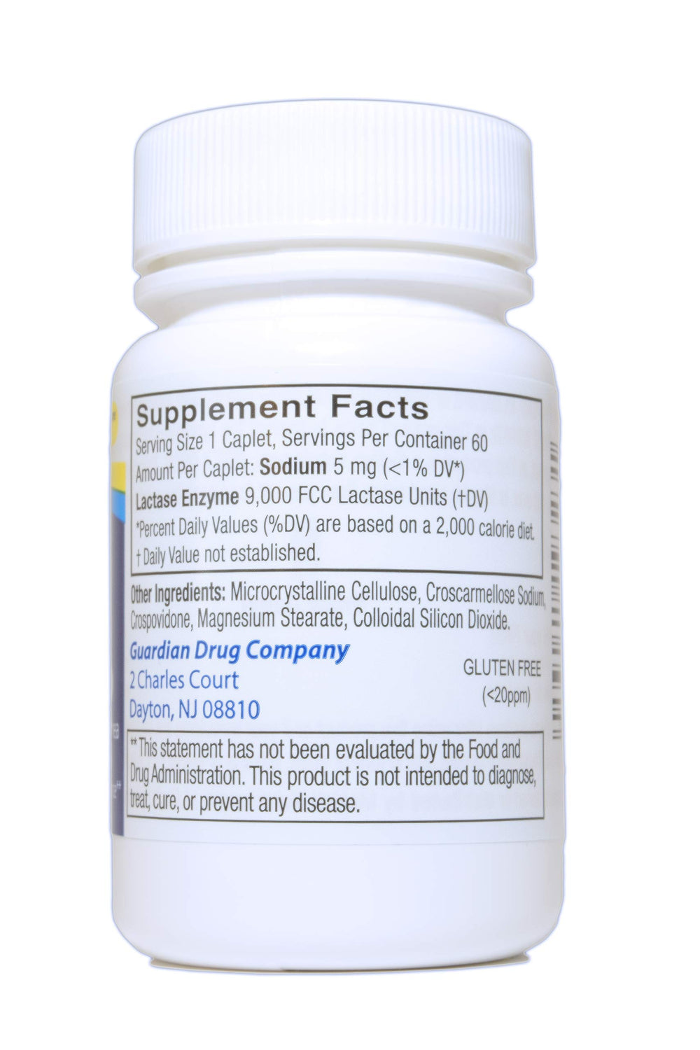 Guardian caplets lactase emballage recto, aperçu clair du produit et des bénéfices potentiels.