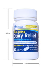 Guardian caplets lactase emballage verso, informations clés sur l'utilisation.
