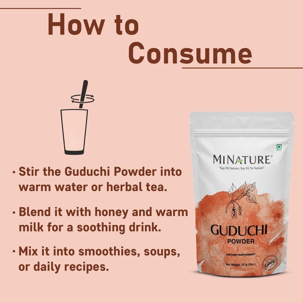 Guduchi powder added to tea in a cup