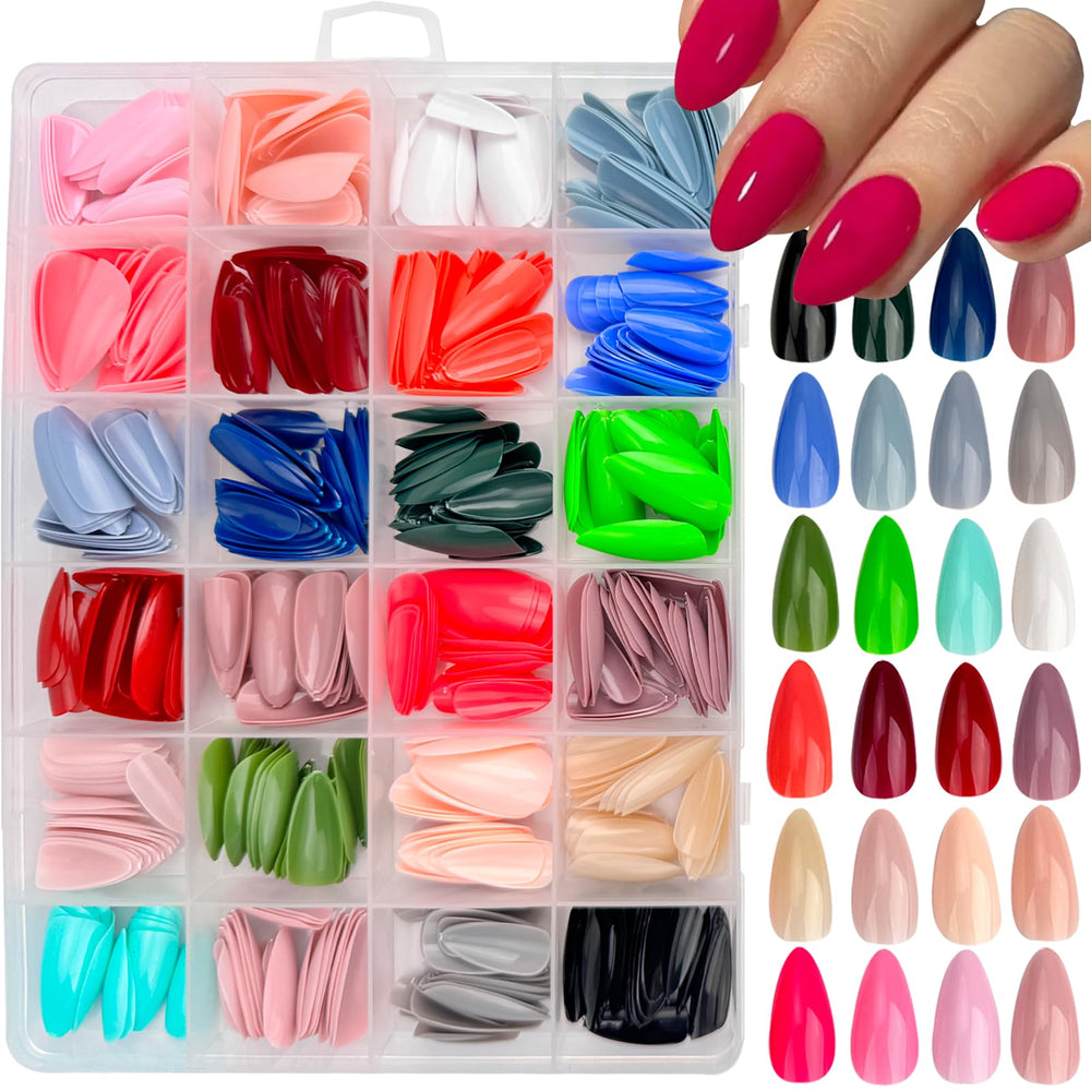 GUFUGU almond press-on nails in 24-color collection for versatile looks.