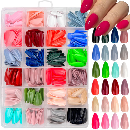 GUFUGU almond press-on nails in 24-color collection for versatile looks.