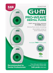 GUM Pro-Weave woven dental floss mint waxed 3 count with 2 travel units
