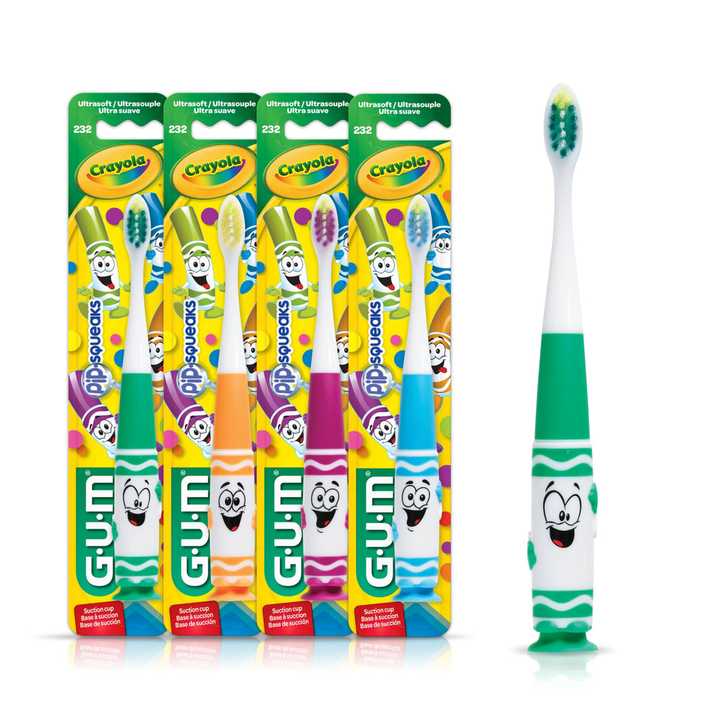 Pack of four GUM Crayola Pip-Squeaks kids toothbrushes with different character faces