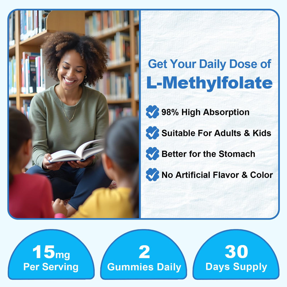 60-count bottle packaging illustration for L-Methylfolate gummies